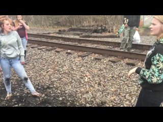 blonde gets beaten by railroad tracks