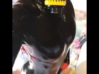 latex catsuit in gas mask